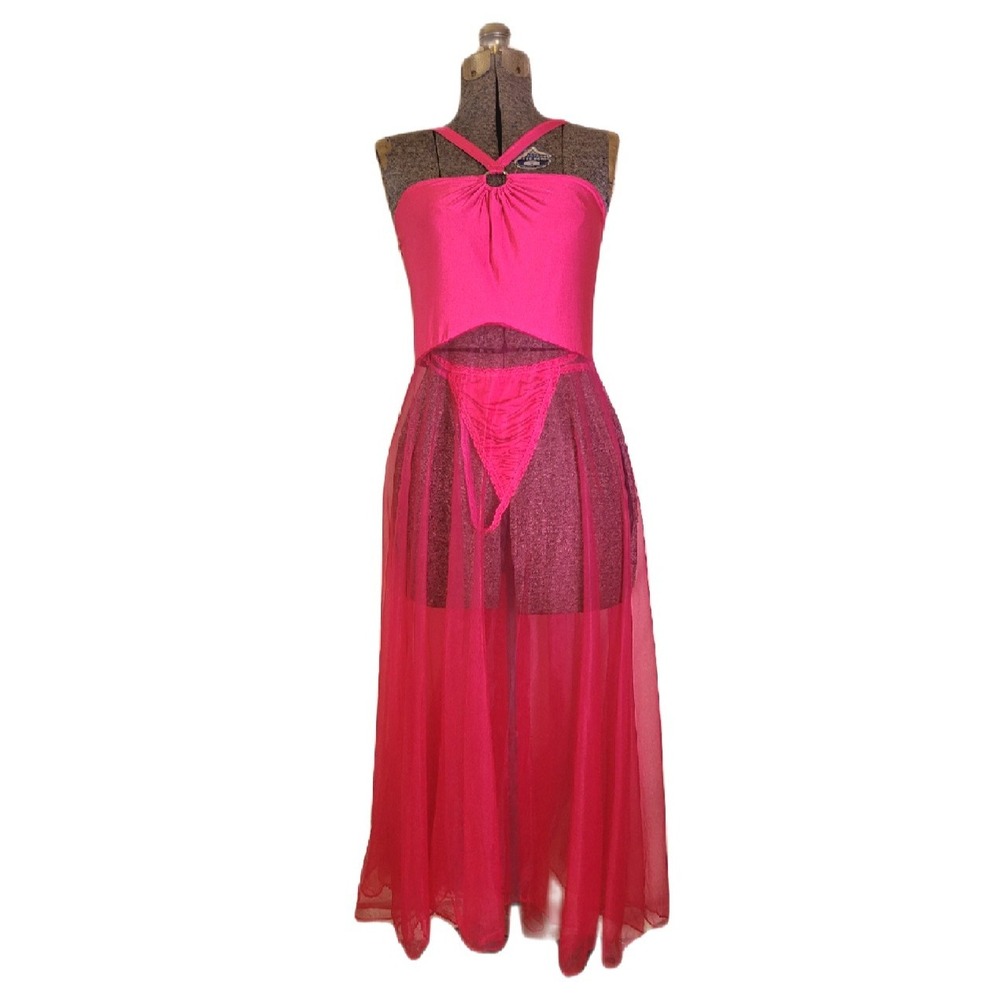 Vintage 90s‎ Y2K Deadstock Plus Size Maxi Lingerie Halter Dress Hot Pink 1x/2x